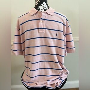 Ralph Lauren Polo Men's Light Pink and Blue Striped Polo Shirt 100% Cotton XL